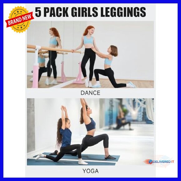 Girls High Waist Athletic Leggings with Pockets 5-Pack Yoga Pants - Picture 7 of 8